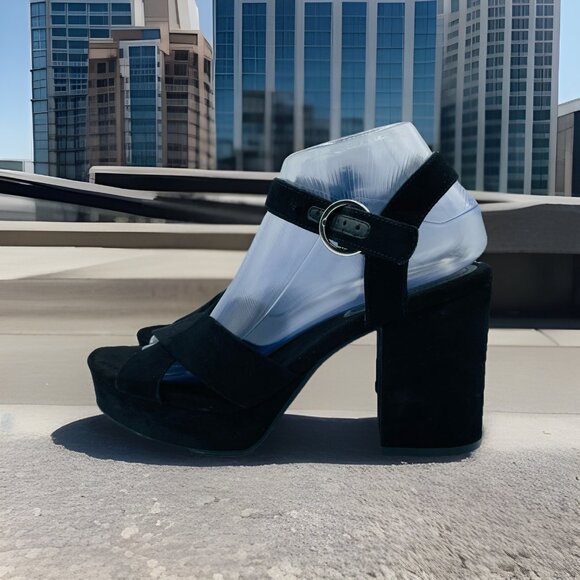 Divided H&M Shoes Womens Size 8 Black Heels Sandals Ankle Strap Buckle Strappy - Picture 2 of 13